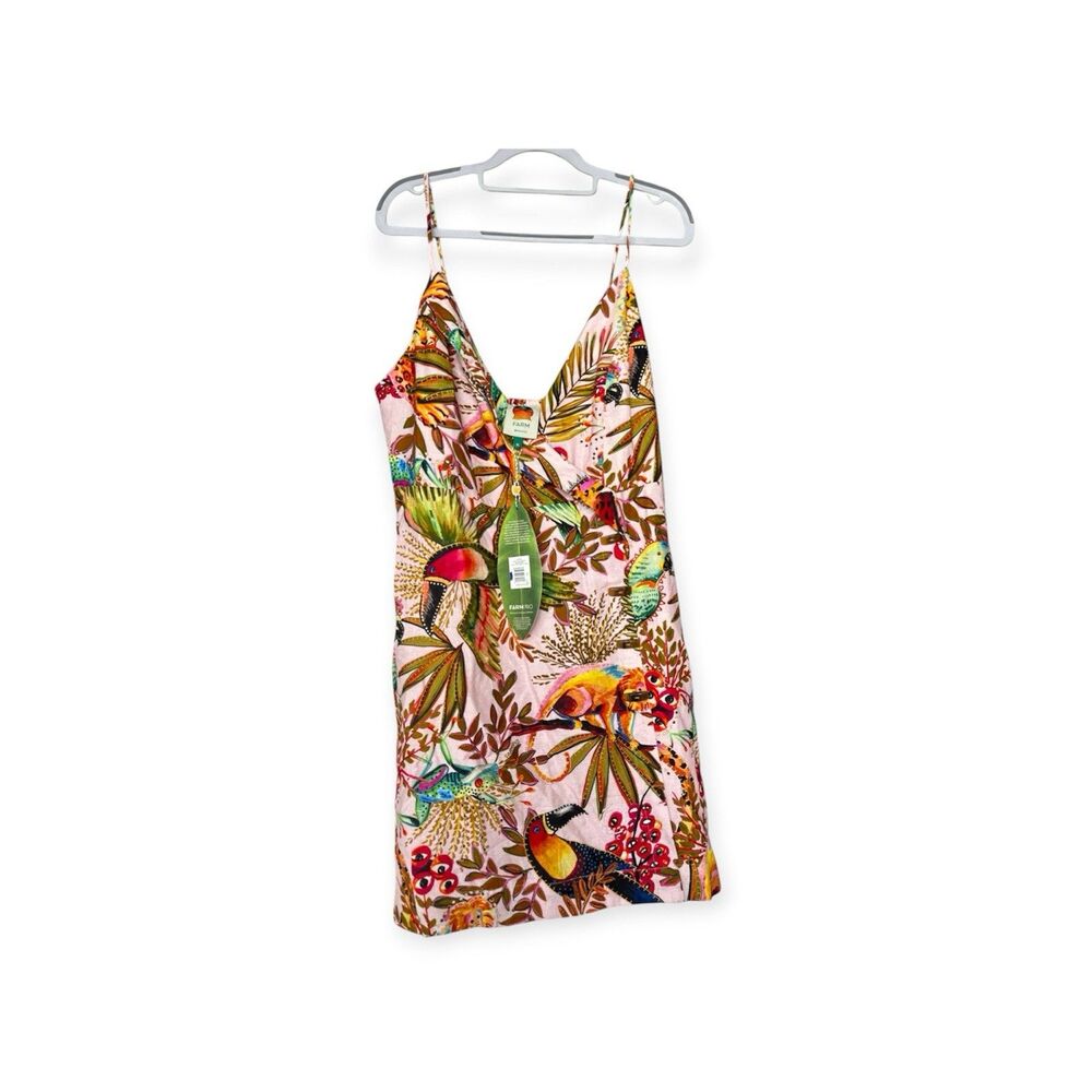 Farm Rio Women’s Into the Jungle Linen Blend Wrap Mini Dress Tropical XL New